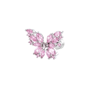 Exquisite butterfly cartilage stud earring with micro-paved pink crystals on white base