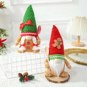 Christmas Gnome Faceless Doll Gingerbread Man Knitted Plush Ornament With LED Light For Holiday Desktop Home Decoration