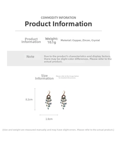 Detailed size and weight specs for bohemian tassel earrings with bronze metal and crystals