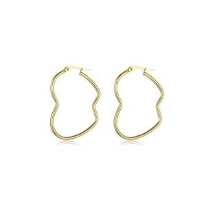 Detail of gold-plated stainless steel heart hoop earrings with irregular wave design