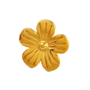 Bague en acier inoxydable plaqué or 18 carats avec motif de fleur à cinq pétales