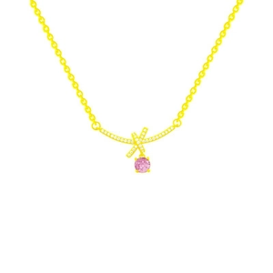 Golden bow necklace with sparkling white rhinestones and a round pink gemstone pendant