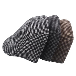 Three men's houndstooth flat caps in various colors for autumn and winter warmth