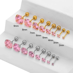 Pink zircon screw back stud earrings in gold and silver, available in 2mm to 9mm sizes