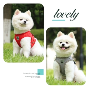 Breathable mesh dog harness vest in red and gray for small pets outdoor walking