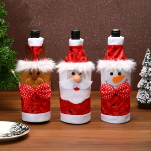 Housse de Bouteille de Vin de Noël Paillettes Peluche Père Noël Bonhomme de Neige Renne Sac Décoratif pour Décoration de Table