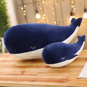 Cute blue whale plush toy set featuring soft fabric skin and striped belly for kids