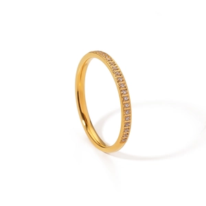 18k gold plated stainless steel ring with micro-pave zircon crystals at a 45-degree angle