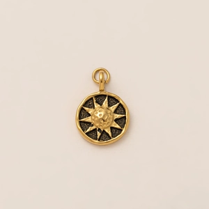 Golden vintage sun pendant necklace in 18K vacuum plating on stainless steel