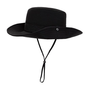 Cappello da sole uomo a tesa larga con cordino regolabile e tessuto nero impermeabile