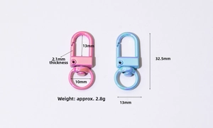 Macro detail of gradient iridescent metal spring rings for DIY keychain making