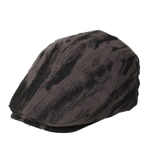 Distressed dark gray tie-dye ivy cap with vintage ripped details and washed street style