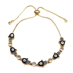 Hamsa Hand Evil Eye Adjustable Bracelet Brass Colorful Enamel Zircon Ethnic Hip Hop Jewelry For Women Men