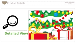 Detailed view of cartoon Christmas tree and gift box stickers for glass window decoration