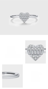 Macro shot of S925 sterling silver stamp and pave-set cubic zirconia on heart ring
