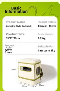 Detailed dimension chart for foldable pet carrier backpack in camping style canvas