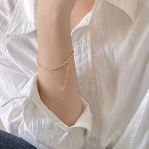 Minimalist S925 sterling silver olive bead bracelet with gold plating and extension chain