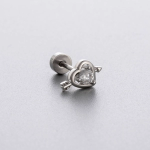 Titanium steel heart screw back earring with sparkling crystal and high polish finish