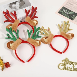 Christmas Reindeer Antler Headband Sequins Plush Colored Bells Polka Dot Ears Holiday Party Costume Accessory Kids Girls