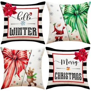 Christmas Pillow Covers Linen Santa Claus Reindeer Printed Winter Holiday Sofa Couch Home Decorative Throw Pillowcases