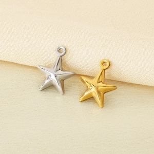 Polished 18K gold and silver star charms in stainless steel for DIY jewelry making
