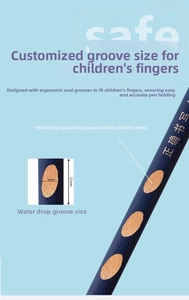 Detail of ergonomic pencil with 11x5mm non-slip drop grooves for correct grip