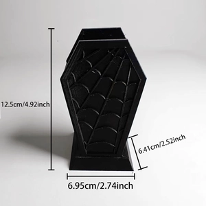 Gothic coffin-shaped makeup brush holder with spiderweb pattern, height 12.5cm/4.92inch
