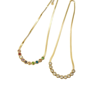 Gold snake chain necklace set featuring colorful and white round zircon stones