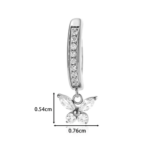 Titanium butterfly belly button ring with cubic zirconia inlay and size dimensions