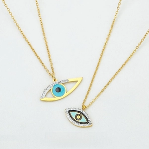 Evil Eye Necklace For Women Blue Eye Titanium Steel Gold Plated Rhinestone Clavicle Chain Turkish Amulet Pendant Jewelry