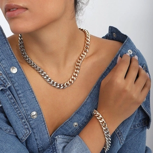Cuban Link Chain Necklace And Bracelet Polished Stainless Steel Hip Hop Style Fashion Jewelry For Men Women