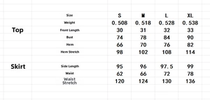 Detailed size chart for boho shell-fringe cropped top and maxi skirt vacation set