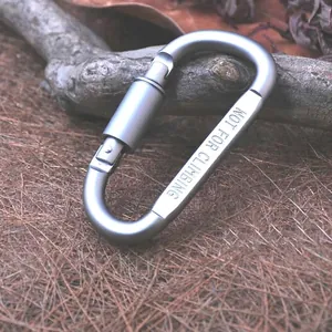 Grey D-ring carabiner with screw lock feature made of high quality aluminum alloy