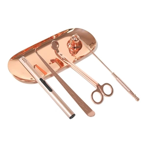 Rose gold stainless steel candle accessory 5-piece set with tray and wick trimmer