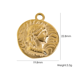 Golden 304 stainless steel relief sun pendant dimensions 22.8mm by 19.8mm detail