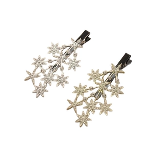 Sparkling star rhinestone duckbill hair clips in gold and silver finish on white background