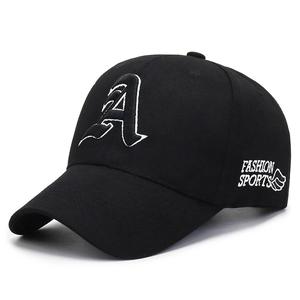 Classic black cotton baseball cap with white embroidered letter A and fashion sports logo