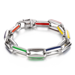Rainbow enamel cuban link bracelet in multicolored titanium steel for men hip hop style