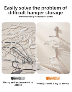 Three-tier folding wall-mounted clothes hanger rack for organized storage in small spaces