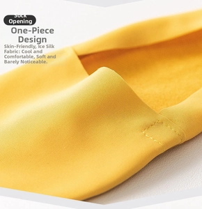 Detail of yellow ice silk invisible sock with seamless one-piece cut and knit texture