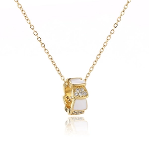 18k rose gold titanium steel snake chain necklace with white shell and inlaid crystals