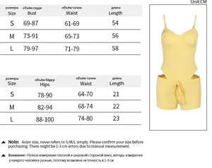 Detailed size chart for striped jacquard jumpsuit set with CM measurements for S, M, L