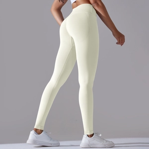 Detail view of seamless cream white yoga leggings with scrunch butt lift and high waist