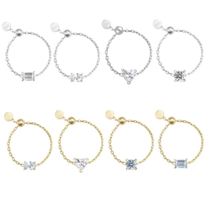 Set of eight S925 sterling silver chain rings with geometric stones in gold and silver