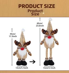 Size chart showing telescopic Christmas gnome with height from 44cm to 60cm