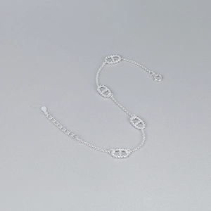 Minimalist S925 sterling silver anchor link bracelet with adjustable chain on grey background