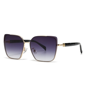 Modern square oversized sunglasses with purple gradient lenses and gold metal frame