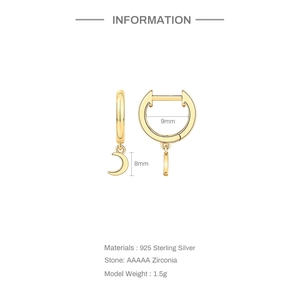 Detail specifications of golden 925 silver crescent moon earrings with 5A zirconia stones