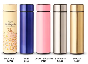Variety of 316 stainless steel vacuum flasks in solid colors and floral patterns