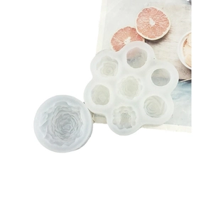 Two-piece white silicone rose flower molds for DIY handmade soap, candles, and cake baking